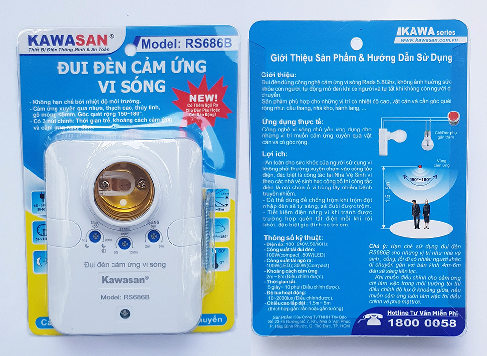 Thông tin đui đèn cảm ứng vi sóng in hoàn toàn bằng tiếng Việt